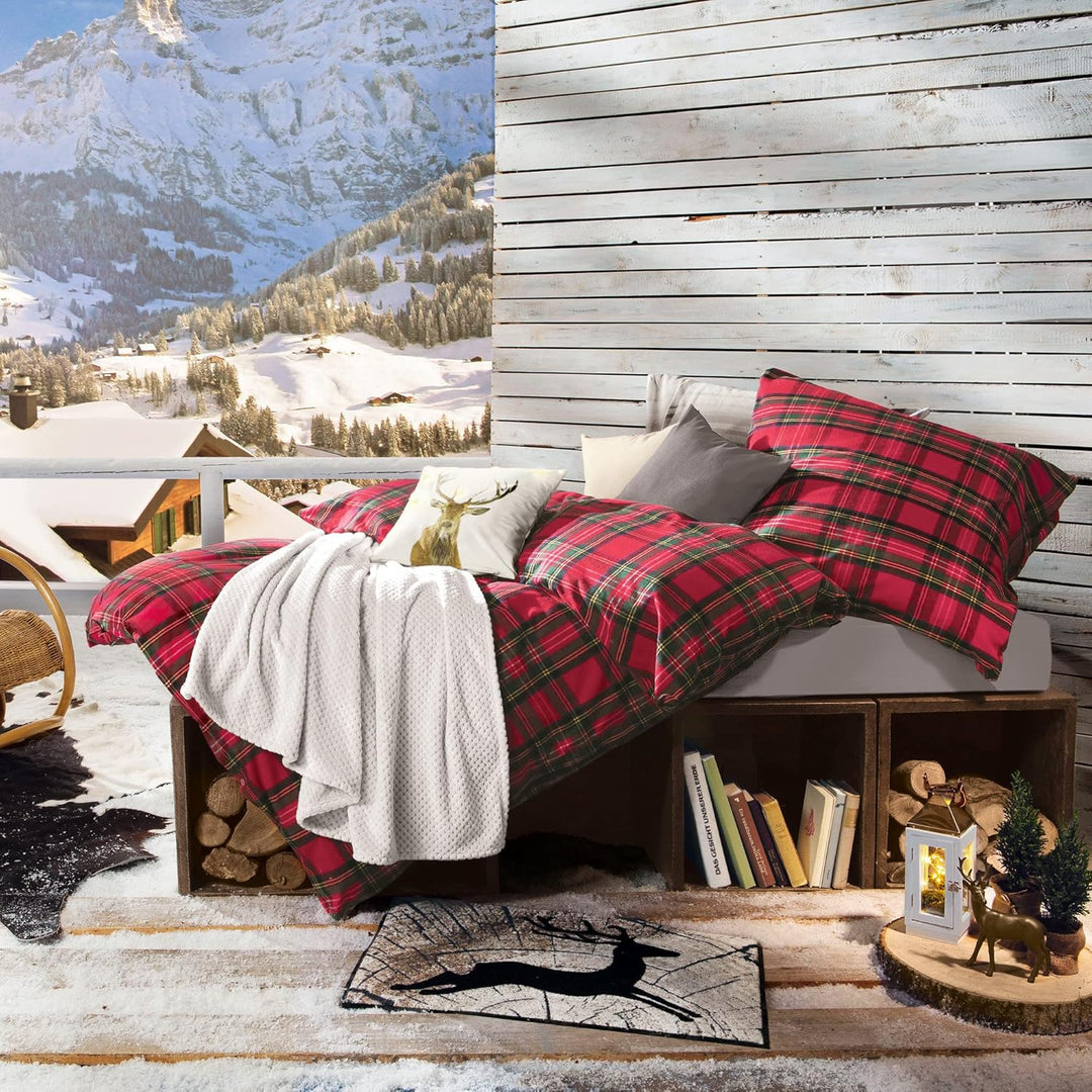 Erwin Müller warme Bettwäsche Flanell buntgewebt rot Grösse 135x200 cm (80x80 cm) - hautsympathisch,