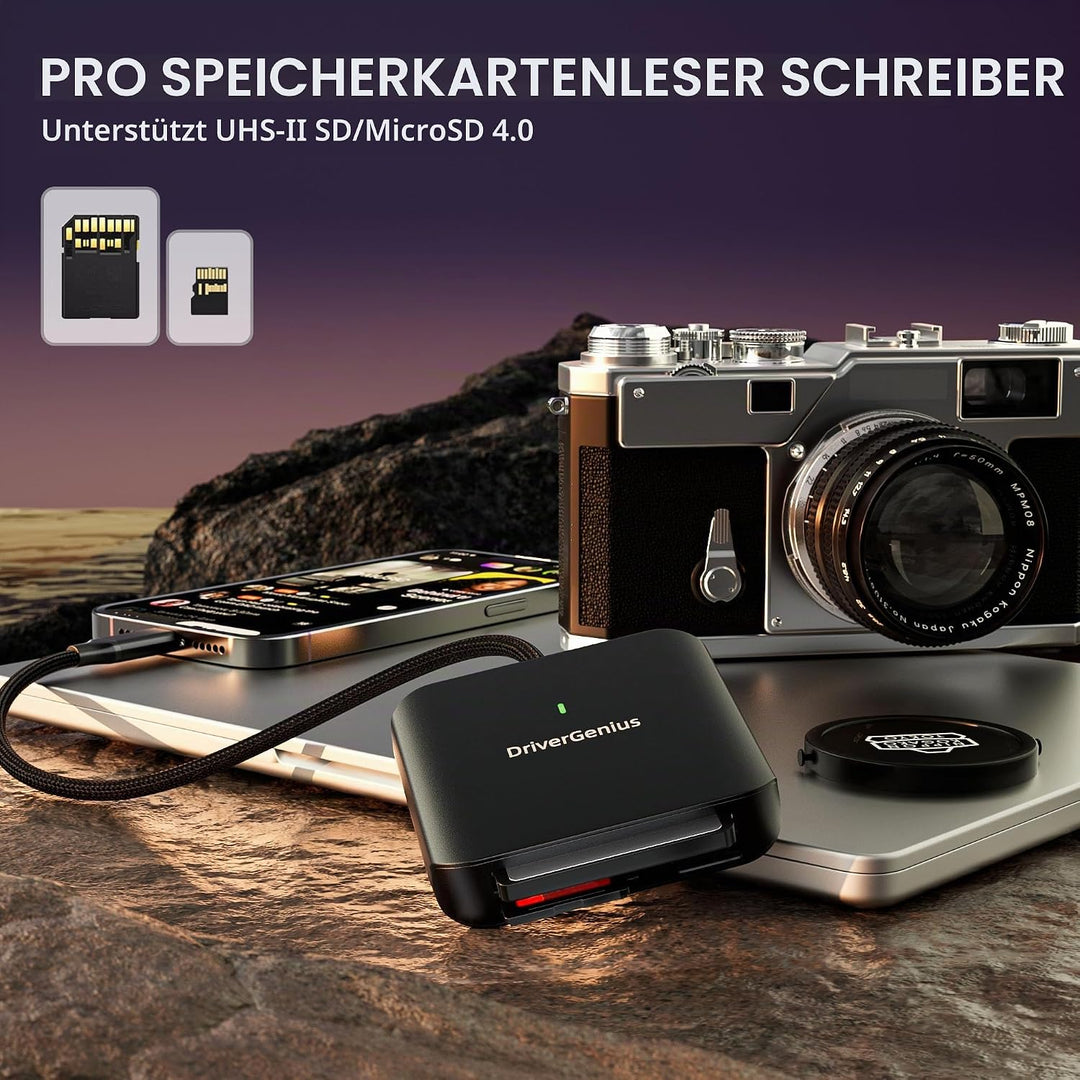 DriverGenius 3-in-1 USB-C CFast2.0 Kartenleser - mit UHS-II SD/microSD4.0-Slots, Kabellänge 30cm, HB