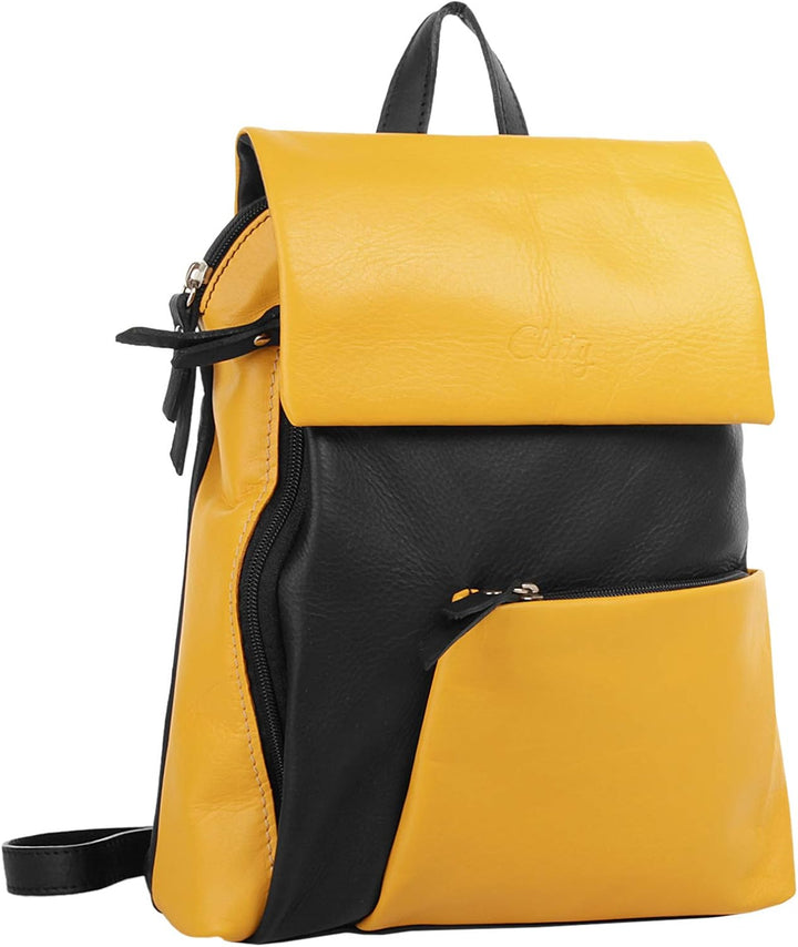 Cluty City-Rucksack Echt Leder Damen | | 020401 Gelb, Gelb