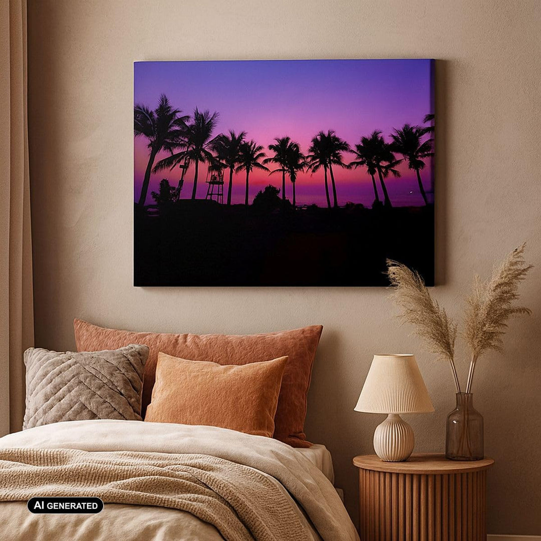 Bilder auf Leinwand Sonnenuntergang dämmerung sonne palme Leinwandbild 70x50cm Wandbilder Dekoration