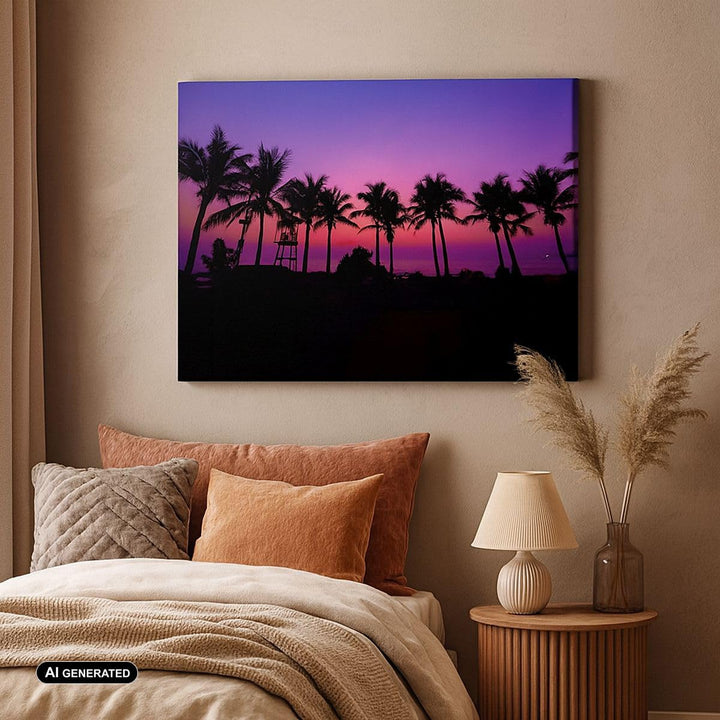 Bilder auf Leinwand Sonnenuntergang dämmerung sonne palme Leinwandbild 70x50cm Wandbilder Dekoration