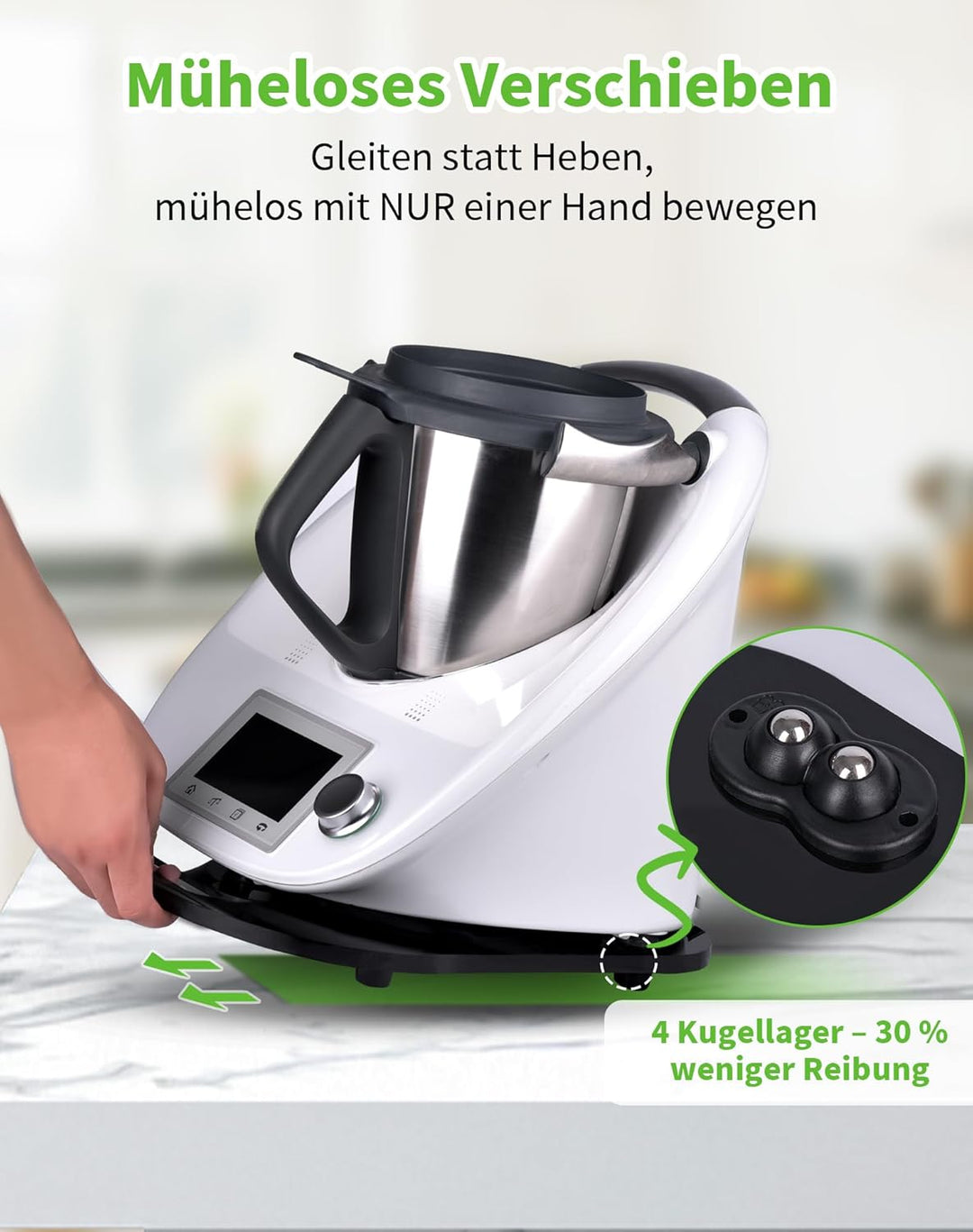 Gleitbrett für Thermomix TM6 TM5, 8mm Rollbrett Thermomix TM6 TM5 mit Rollen und Handgriff, Gleitbre
