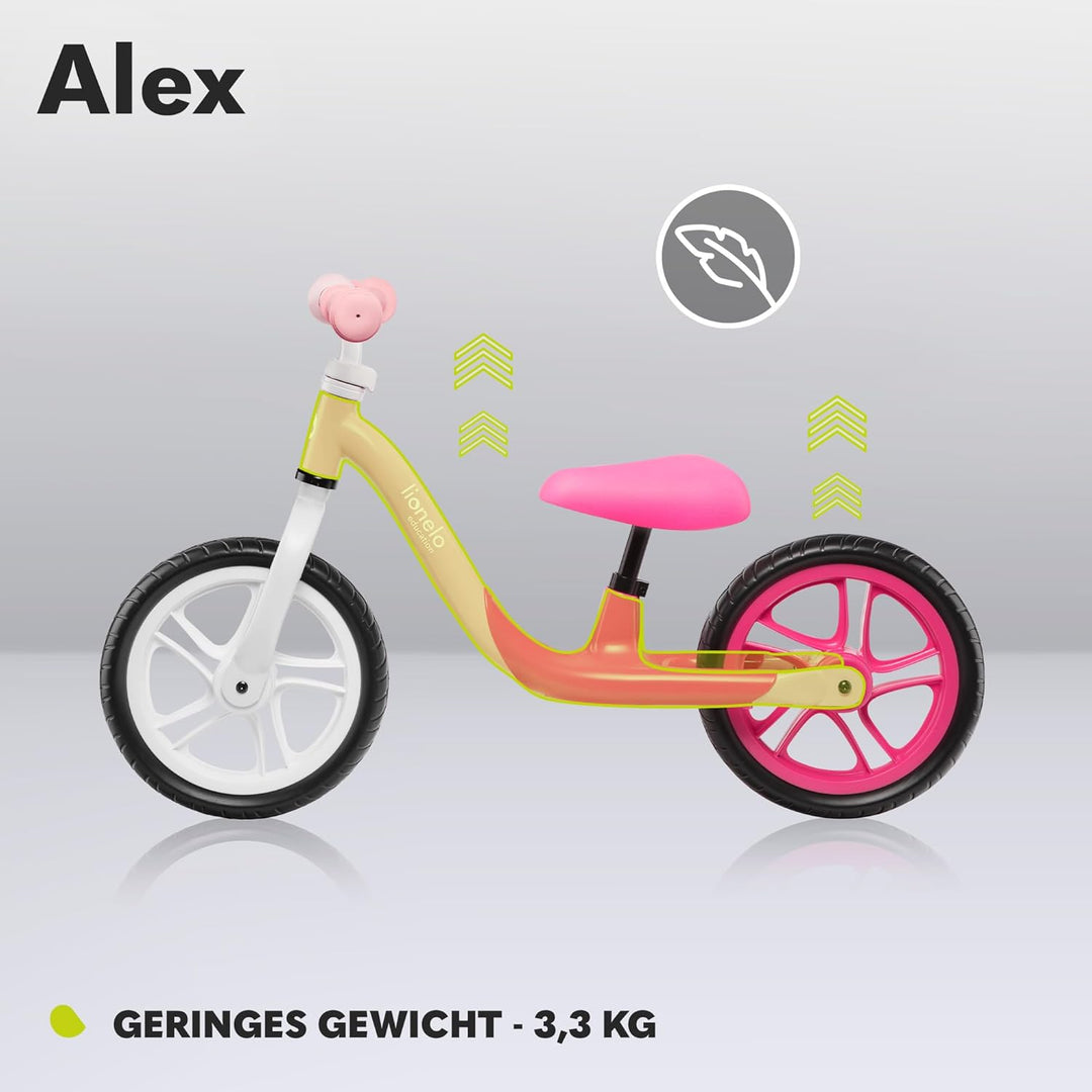 Lionelo Alex Laufrad Kinder Fahrrad bis 30 kg Sattel und Lenker einstellbar 12 Zoll Eva Schaumräder