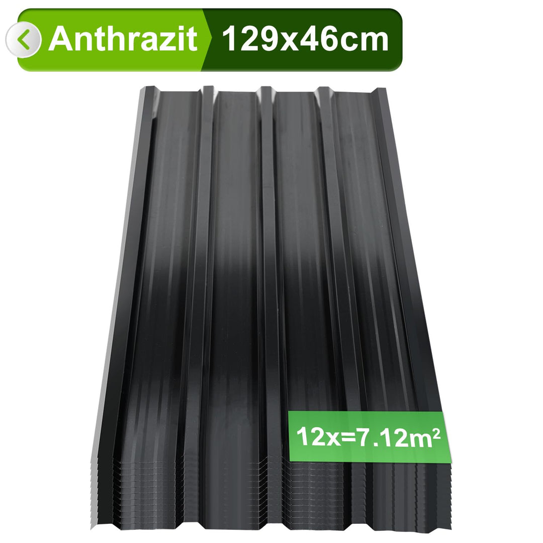 Profilblech Dachplatten 12 Stück 129×46 cm Trapezblech Set Anthrazit Verzinkter Stahl 0,25 mm Dachbl