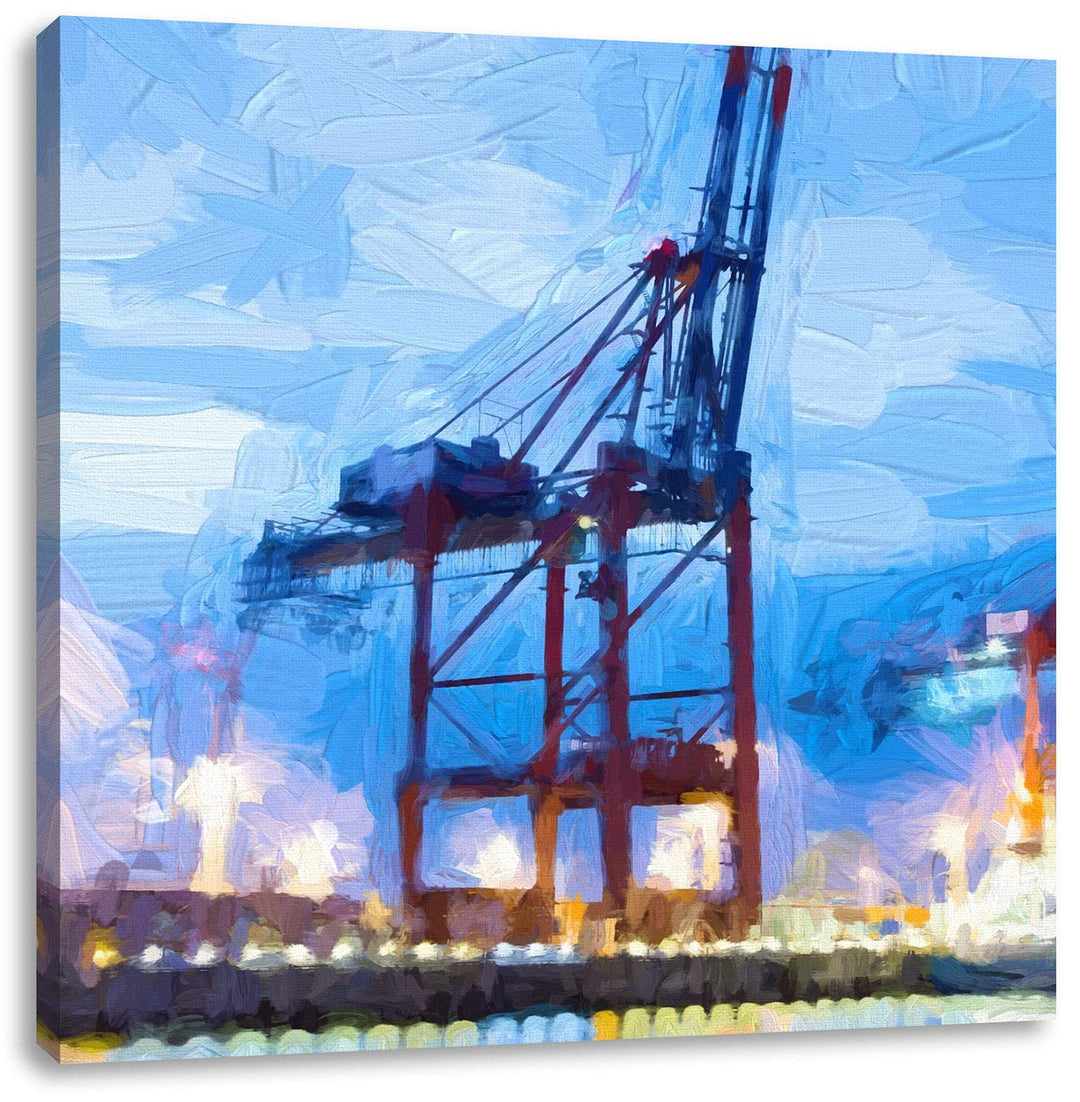 Pixxprint grosser Containerkran im Hafen als Leinwandbild/Grösse: 70x70 cm/Wandbild/Kunstdruck/ferti
