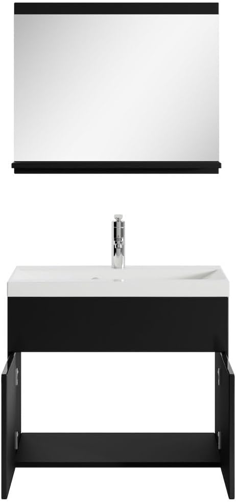Badplaats B.V. Badezimmer Badmöbel Set Montreal 02 60cm Waschbecken Hochglanz Schwarz Fronten - Unte