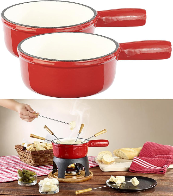 Rosenstein &amp; Söhne Gusseisen Fondue: 2er-Set Käsefondue-Töpfe aus Gusseisen, 16 cm (Swiss Fondue-Set