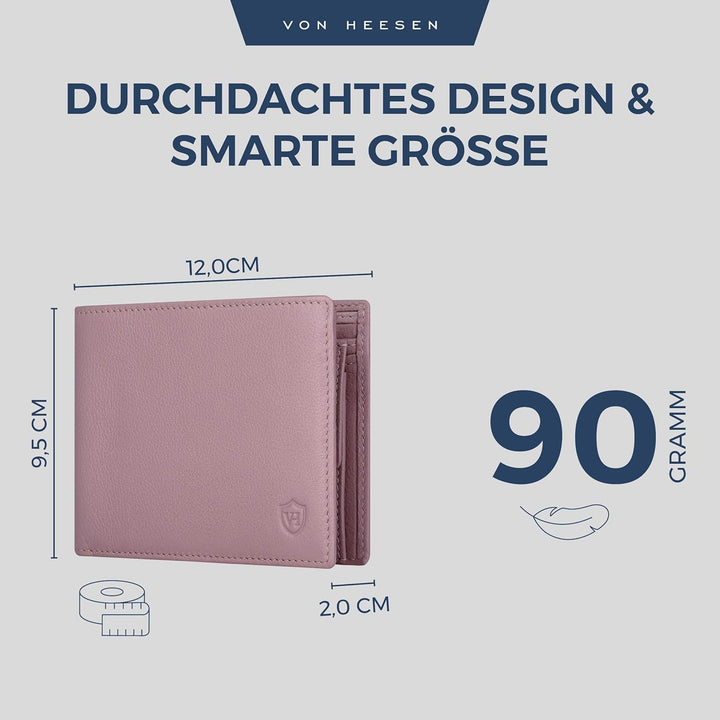 VON HEESEN Leder Geldbörse RFID Schutz I Echtleder Geldbeutel für Damen & Herren I Portemonnaie Brie