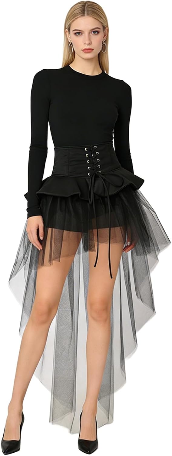 BPURB Steampunk Viktorianisch Rüschen Tutu Tüll Rock für Damen Taillengürtel Korsett Kostüm Petticoa