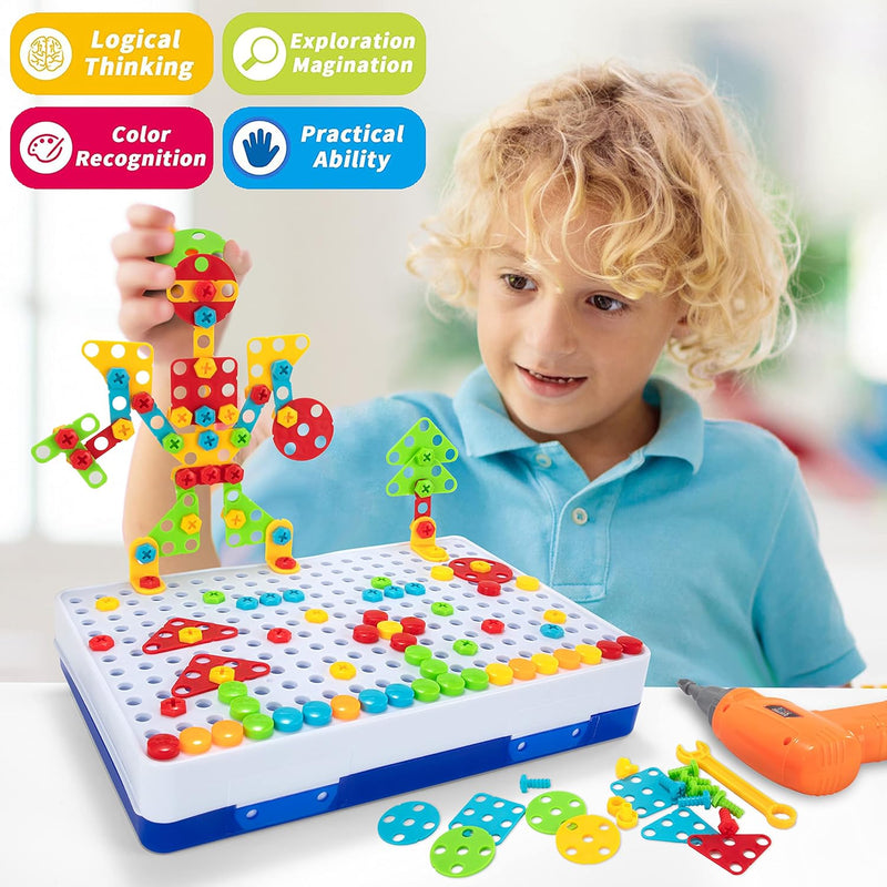 Wisplye Mosaik Steckspiel Spielzeug ab 3 4 5 Jahre Kinder, 237 Stück Montessori 3D&2D Puzzle Pädagog