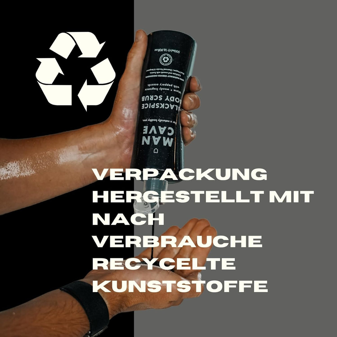 ManCave Body Scrub Körperpeeling Blackspice 500 ml für Männer, Warmes, Holziges Aroma, Reinigung und