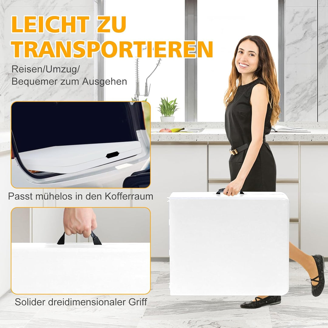 Klapptisch 125x61cm Kunststoff Klappbar Gartentisch Multifunktional Campingtisch mit Griff für BBQ,
