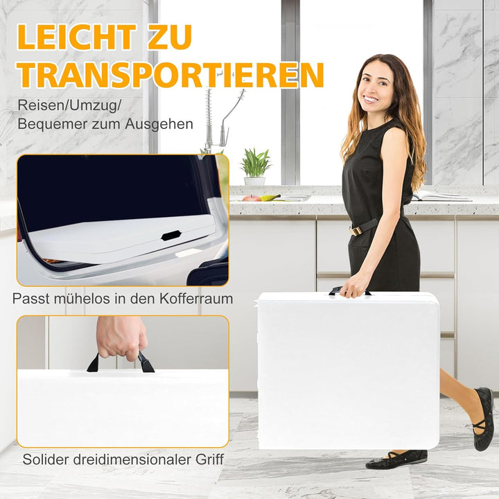 Klapptisch 125x61cm Kunststoff Klappbar Gartentisch Multifunktional Campingtisch mit Griff für BBQ,