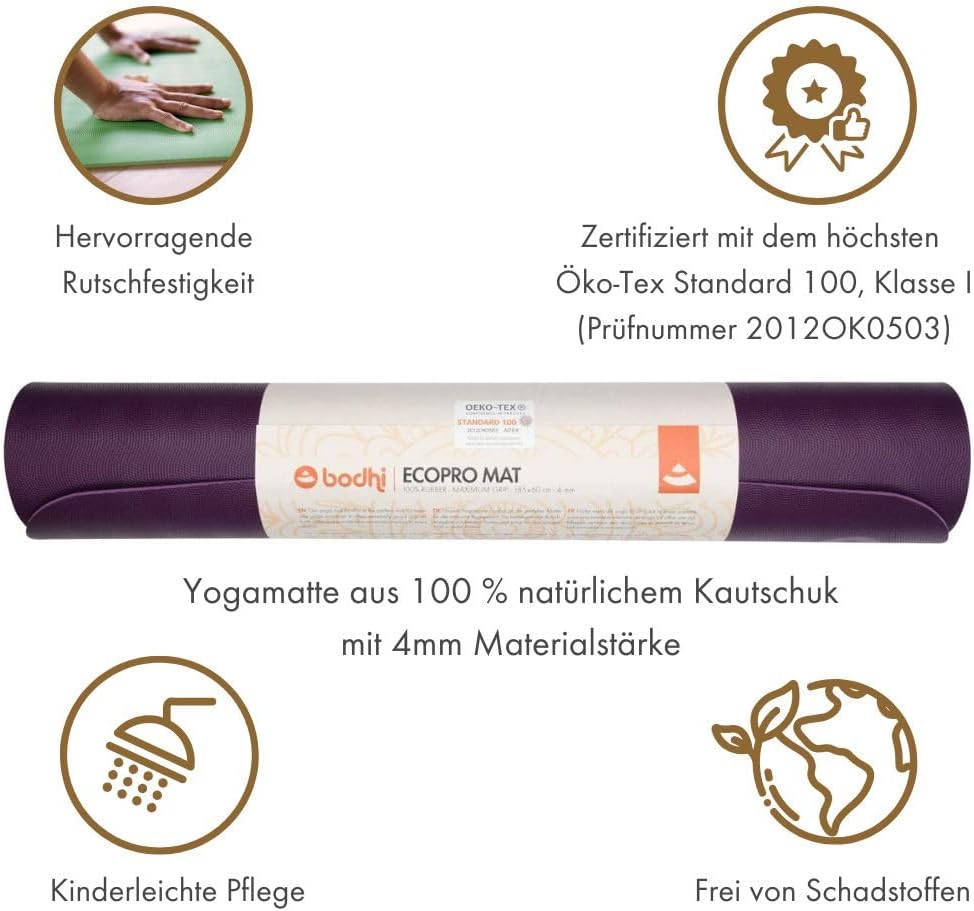 Bodhi Yogamatte ECO PRO | Extrem Rutschfester Naturkautschuk | Natürlich &amp; Umweltfreundlich | Profi-
