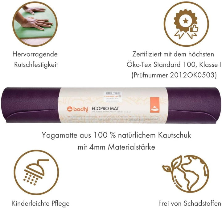 Bodhi Yogamatte ECO PRO | Extrem Rutschfester Naturkautschuk | Natürlich &amp; Umweltfreundlich | Profi-