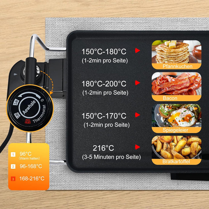 AEWHALE Tischgrill Elektrisch,XXL Plancha-Teppanyaki Grillplatte 2400W mit Wind-/Spritzschutz aus Ed