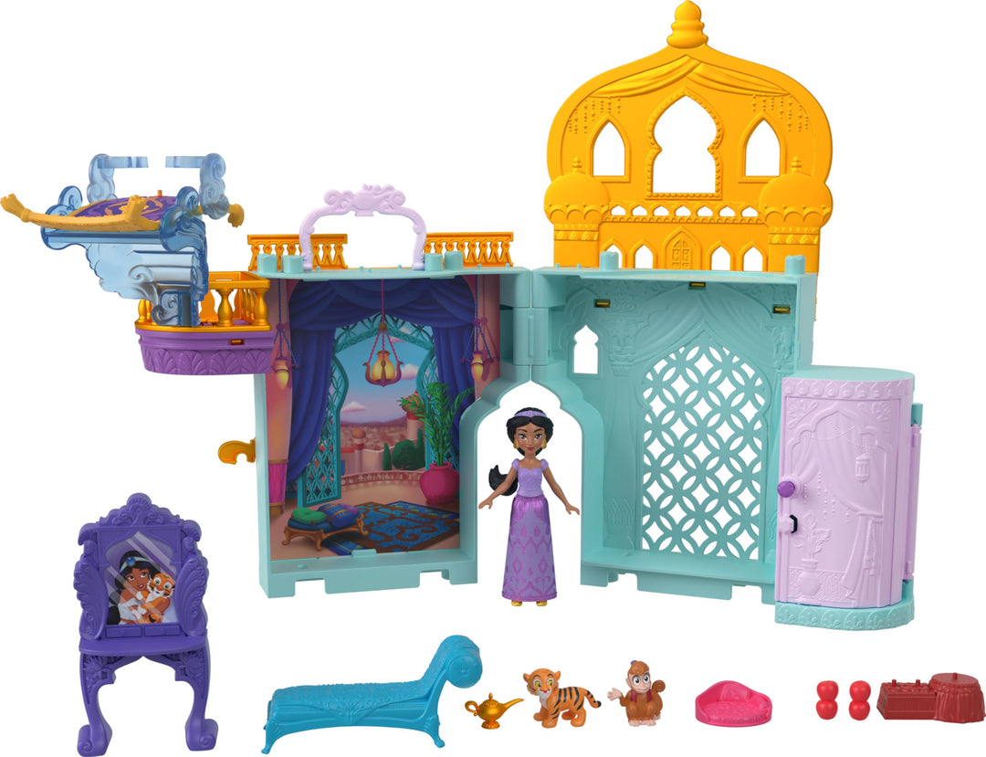 Mattel Disney Prinzessin Jasmins Stapelschloss Puppenhaus-Spielset mit kleiner Puppe, 2 Freunden und
