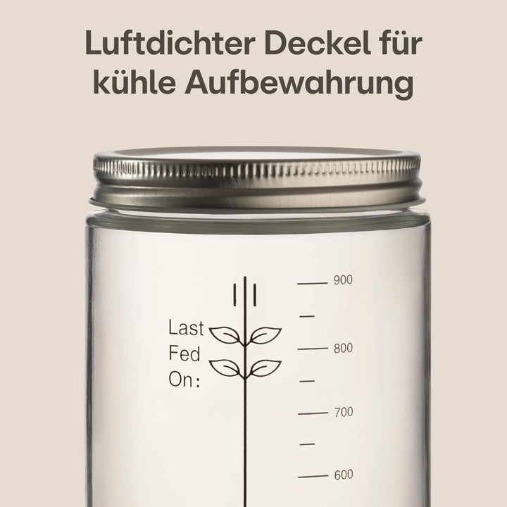 Praknu Sauerteig Starter Set aus Glas (1000ml) Komplett-Set mit Anleitung für Einsteiger & Zuhause b