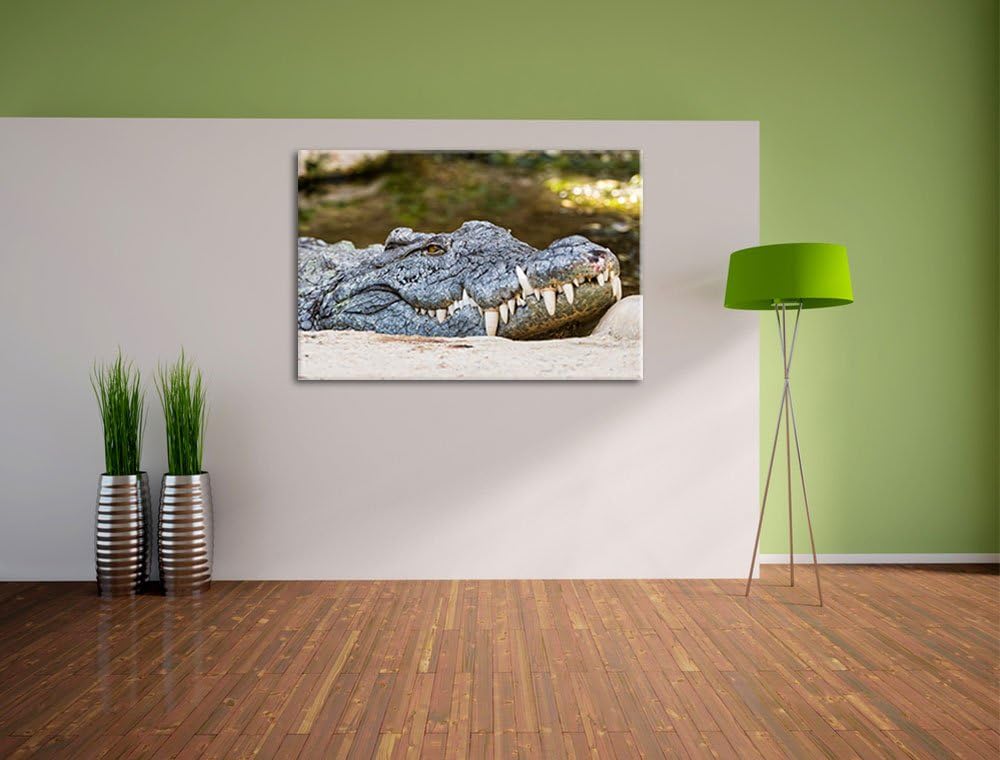 Pixxprint gigantisches Krokodil auf Leinwand, XXL riesige Bilder fertig gerahmt mit Keilrahmen, Kuns