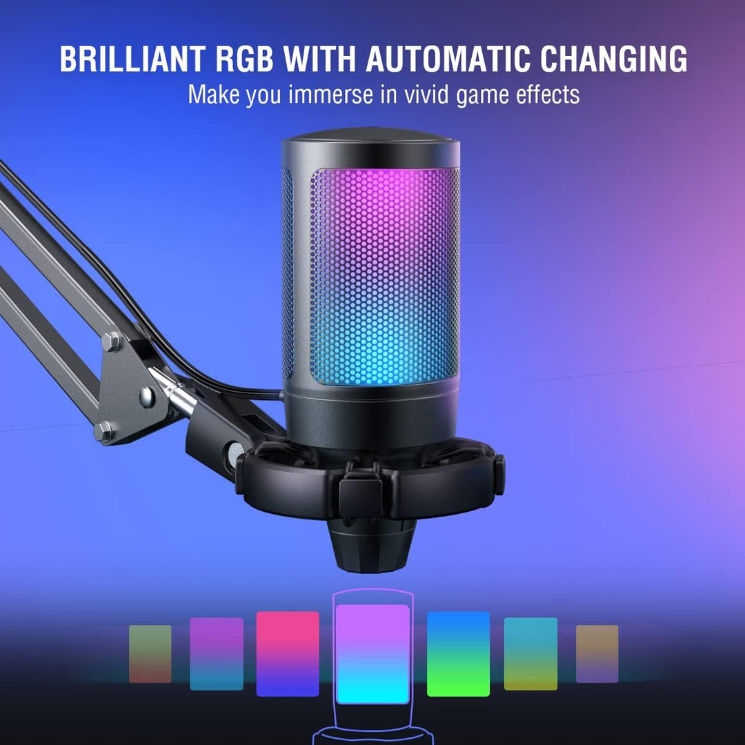 FIFINE Gaming Mikrofon PC mit Arm, USB Microphone Kit mit Stummschalttaste für Podcast Streaming Stu