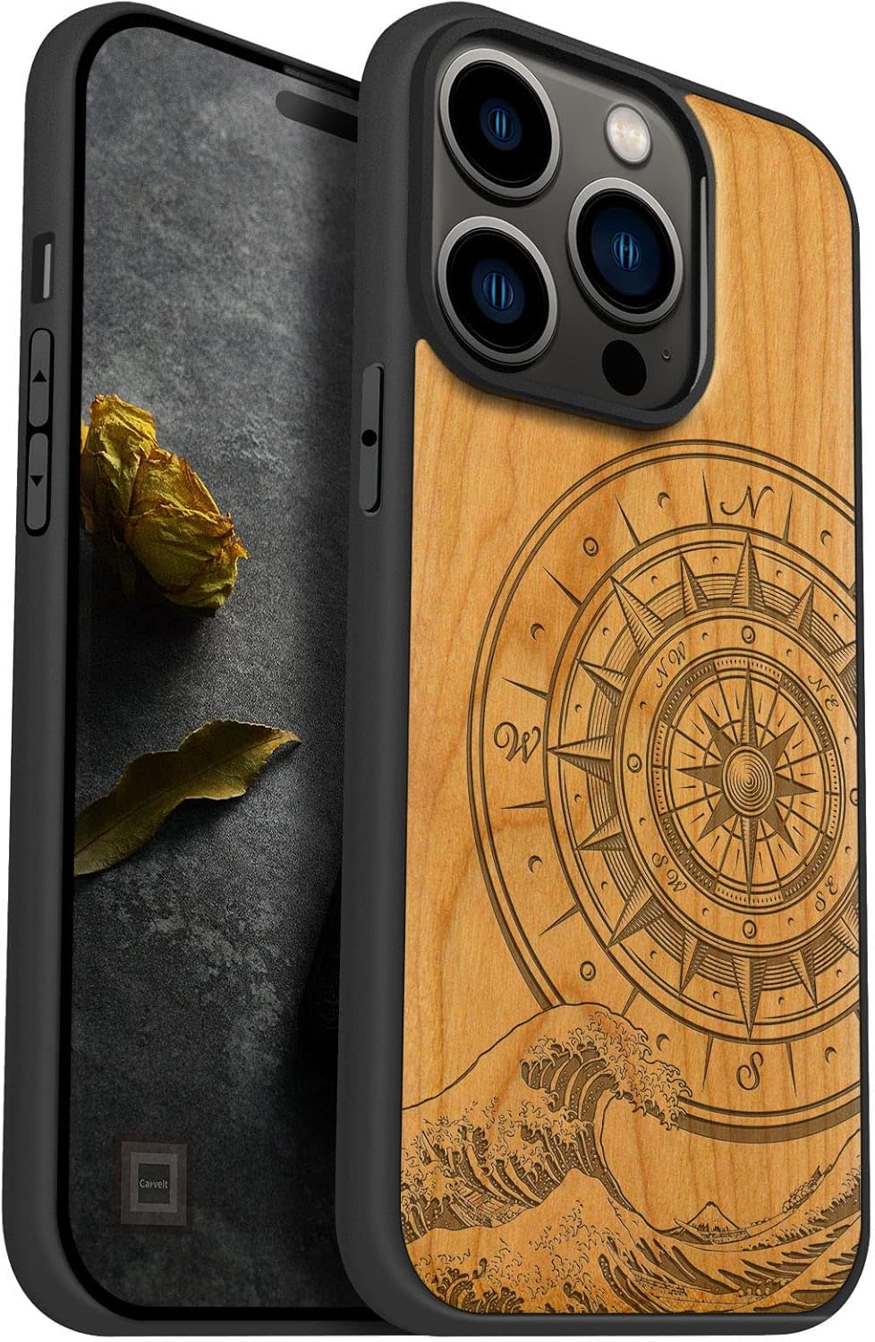 Carveit Handyhülle für iPhone 14 Pro Holz Cover kompatibel mit MagSafe Massivholz für Apple 14Pro St