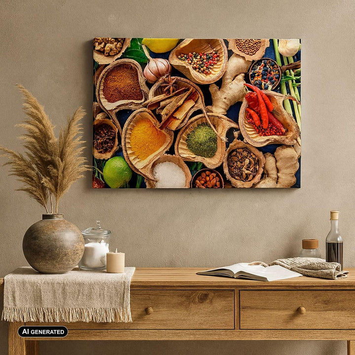 Bilder auf Leinwand 100x70cm Leinwandbild Küche Essen Kräuter Gewürze Gross Wanddeko Bild Schlafzimm
