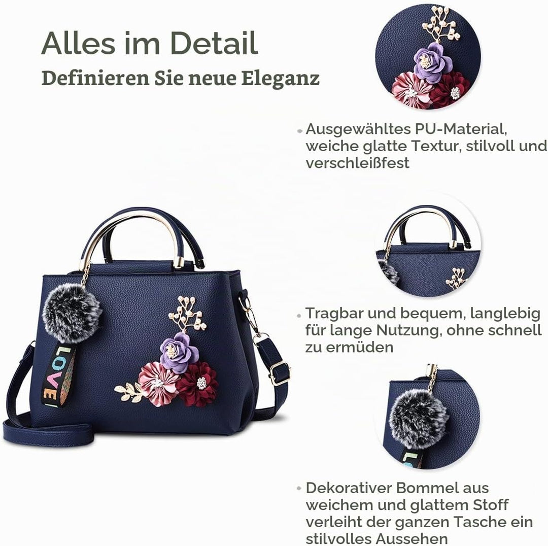 NICOLE &amp; DORIS Damen Leder Handtasche Umhängetaschen mit Blume Jahrgang Griff Tasche Designer Tote G