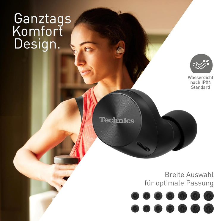 Technics EAH-AZ60M2EK kabellose Ohrhörer mit Noise Cancelling, Multipoint Bluetooth 3 Geräte, komfor