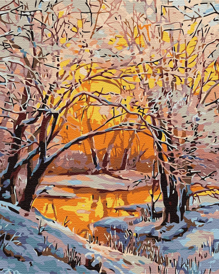 Artnapi Malen nach Zahlen Erwachsene mit Rahmen | DIY Handgemalt | Goldener Winterwald | Kit für Anf
