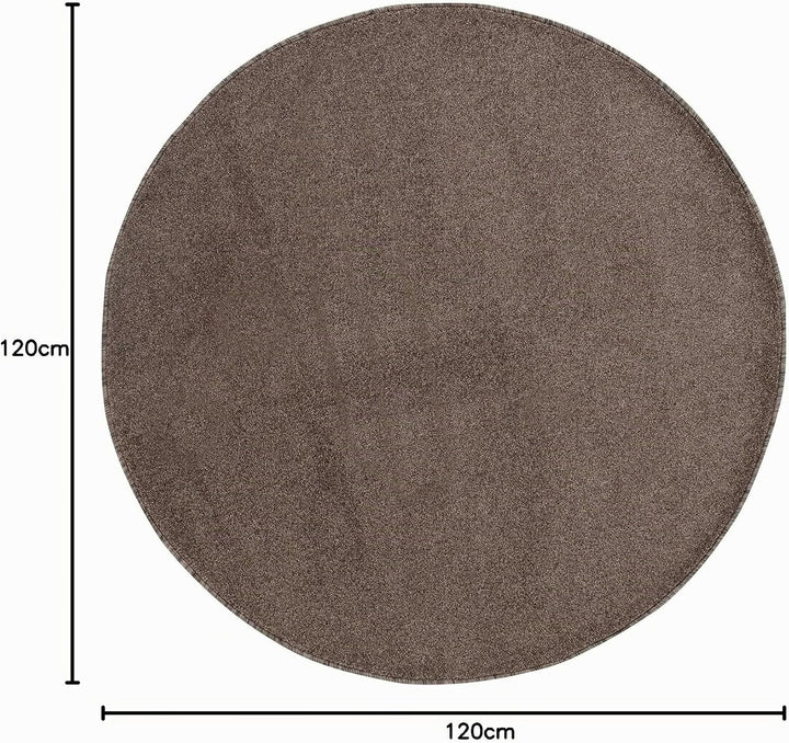 Carpetsale24 Dichter Kurzflor Teppich Wohnzimmer Mokka 120 cm Rund Modern Einfarbig Design - Flausch