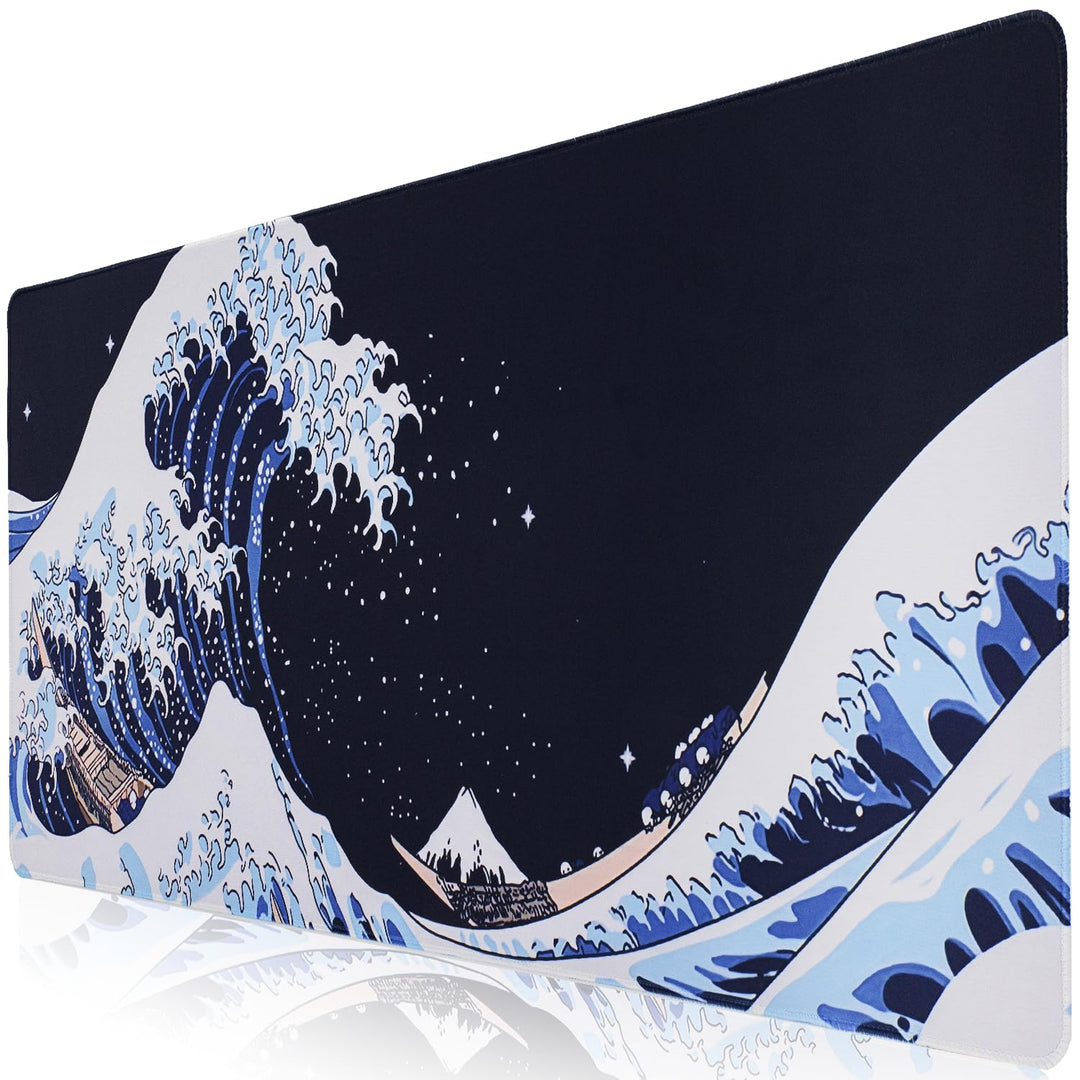 Mousepad,XXL Japanische Kunst Ukiyo-e-Motiv Mauspad,Mount Fuji und Ozeanwellen Dekorative Tischunter