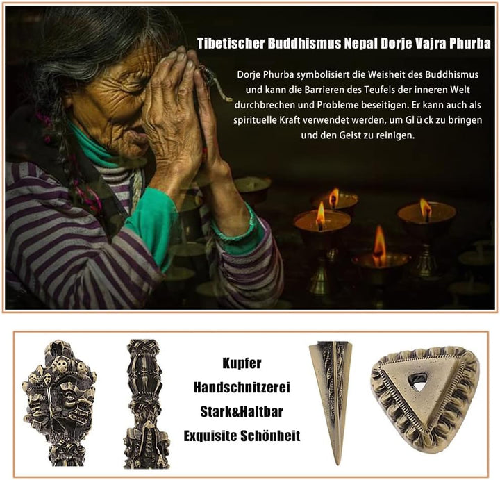 Tibetischen Buddhismus Vajra Phurba, Messing Dorje Phurpa mit Sockel Exorzismus Amulett Maskottchen