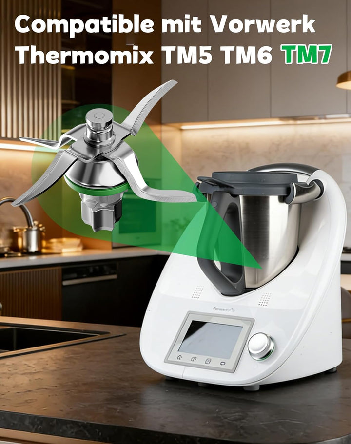 Messer für Vorwerk Thermomix TM5, TM6 und TM7 – Edelstahl Mixmesser & Teigmesser mit Dichtring, pass