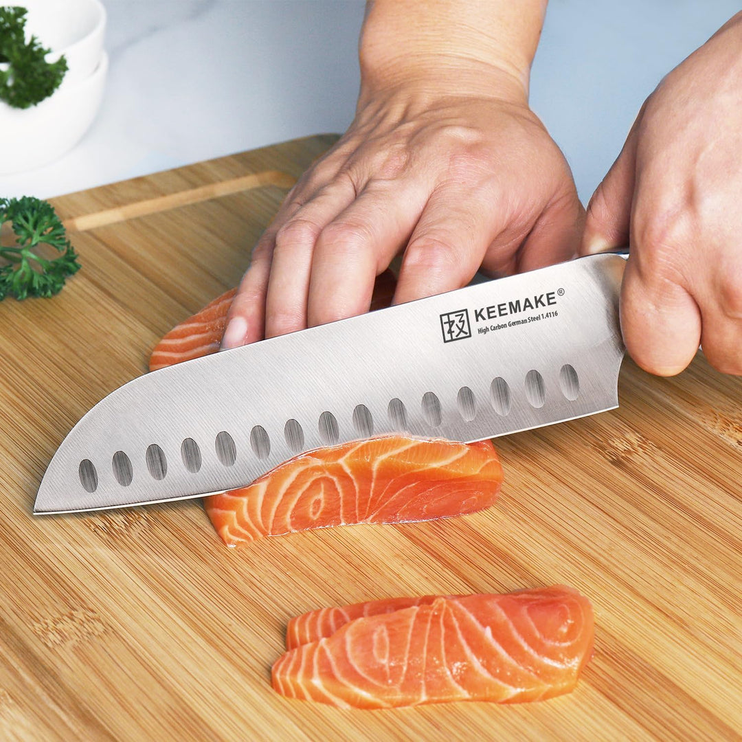 KEEMAKE Santoku Messer 17cm, Kochmesser profi messer aus deutschem Messerstahl, Scharfes Küchenmesse