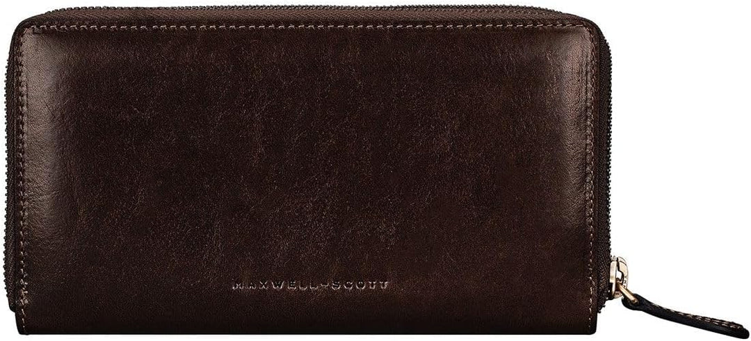 Maxwell Scott Italienische Damen Luxus Leder Clutch Meleto Dunkelbraun, Dunkelbraun