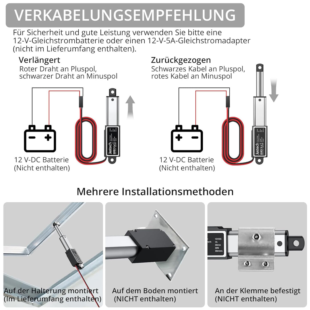 Justech Micro Linear Actuator 12V 30N Linearantrieb Motor 30mm Mini Electric Lineartechnik für Auto