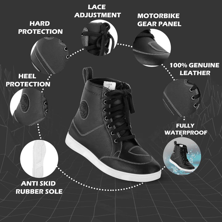 Motorradschuhe für Herren, kurz, wasserdicht, Leder, rutschfeste Sohle 42 EU Schwarz, 42 EU Schwarz
