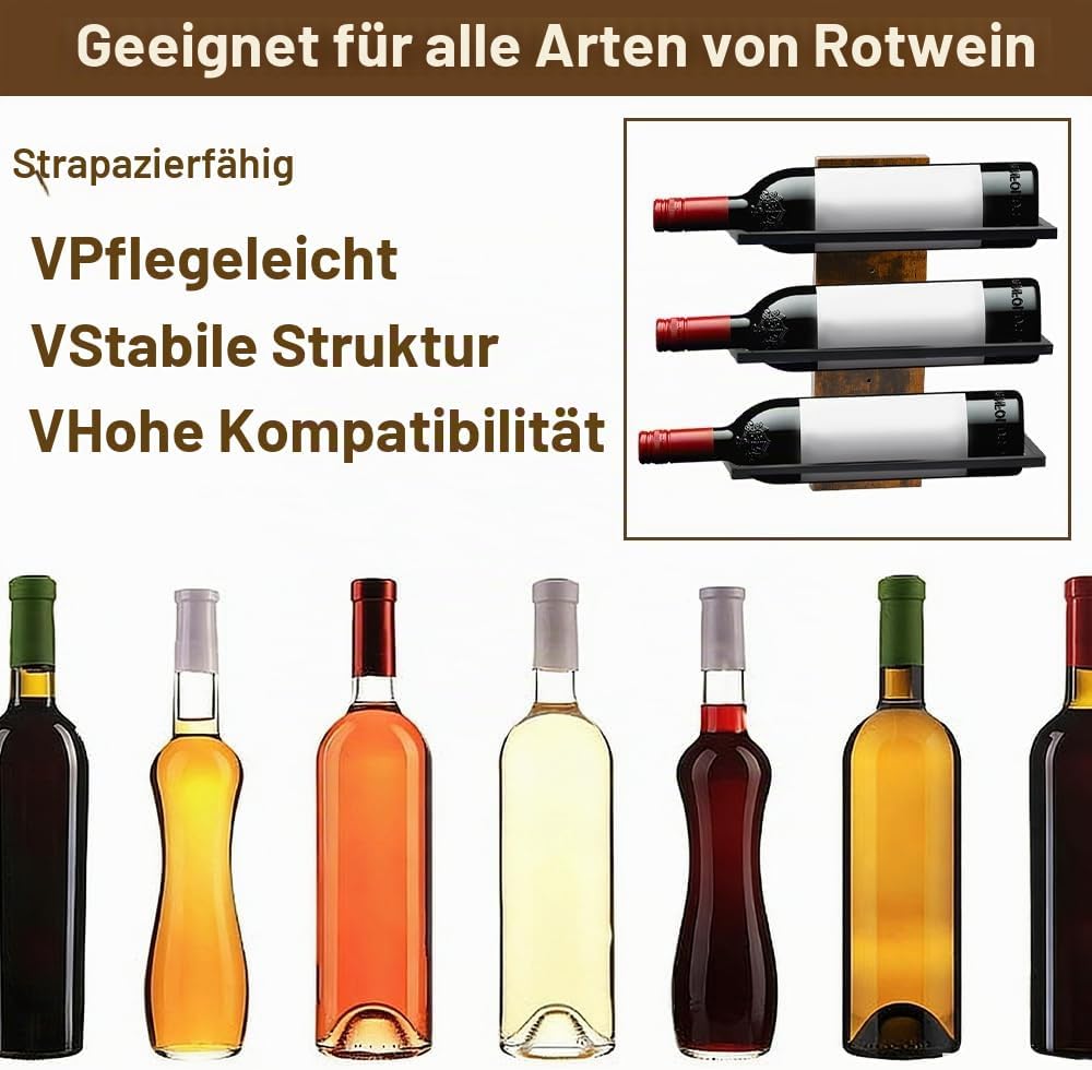 Weinregal Wand Flaschenregal für 3 Flaschen Weinregal Flaschenhalter Aufbewahrungsregal Weinhalter R
