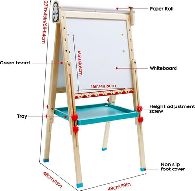 Kinder Staffelei mit Papierrolle doppelseitiges Whiteboard und Kreidetafel verstellbare Standstaffel