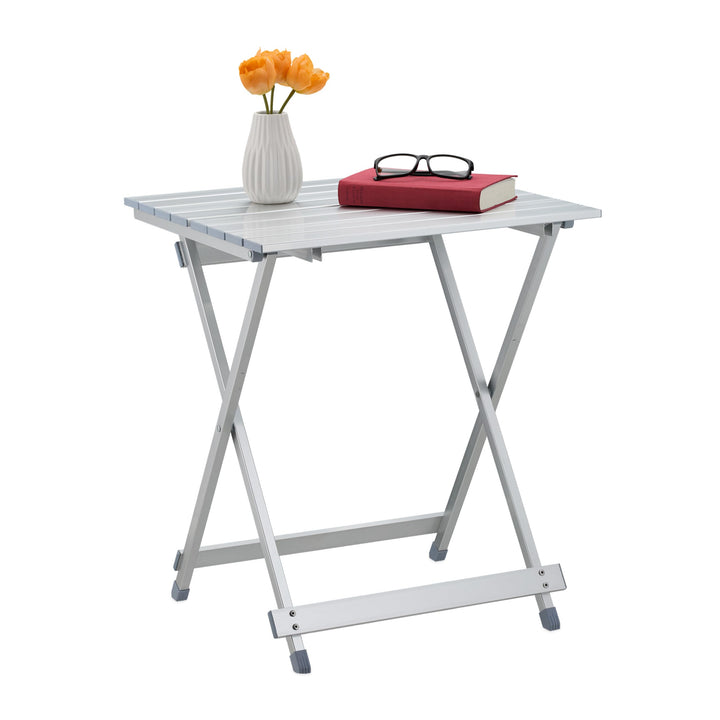 Relaxdays Klapptisch, wetterfest, Beistelltisch HBT: 61 x 49,5 x 47,5 cm für den Garten, robustes Al