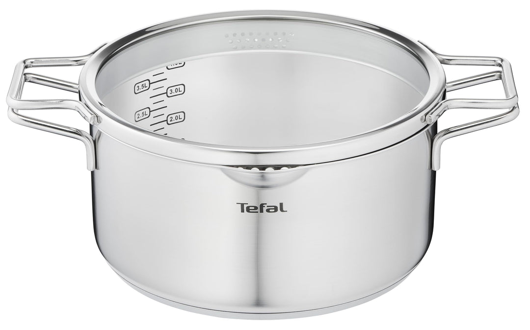 Tefal H85246 Nordica Kochtopf | 24 cm mit Glasdeckel | Doppelgriffe | Edelstahl-Topf | alle Herdarte