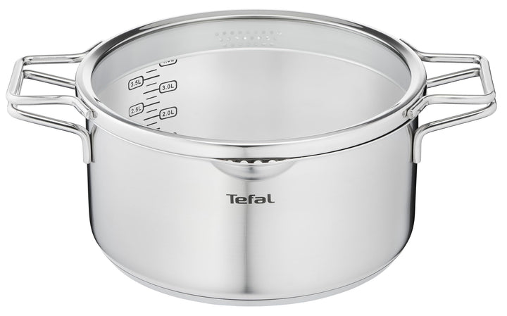 Tefal H85246 Nordica Kochtopf | 24 cm mit Glasdeckel | Doppelgriffe | Edelstahl-Topf | alle Herdarte