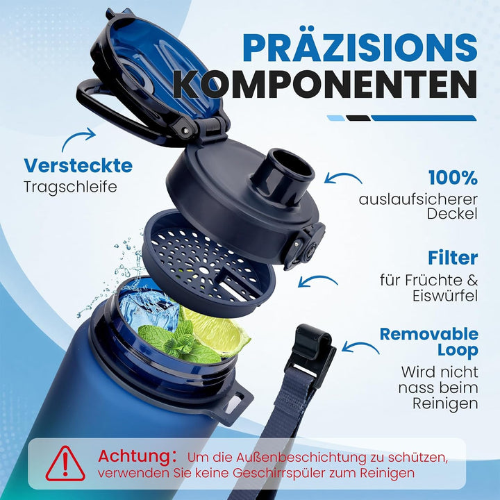 AOPREL Trinkflasche 650ML Mit Filter &amp; Zeitmarkierung, BPA-frei Tritan | Dichtung Auslaufsicher Wass