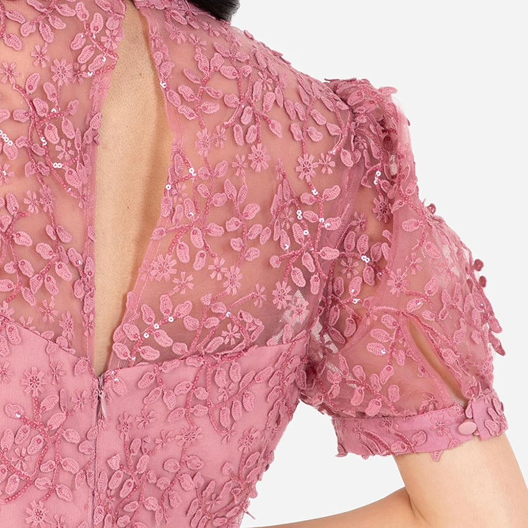 Maya Deluxe Damen Women's Embroidered Dress for Ladies Sequin Embellished Midaxi Floral High Neck We