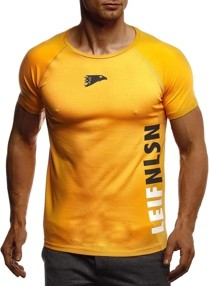 Leif Nelson Gym Herren Fitness T-Shirt Slim Fit Moderner Männer Bodybuilder Trainingsshirt Kurzarm T