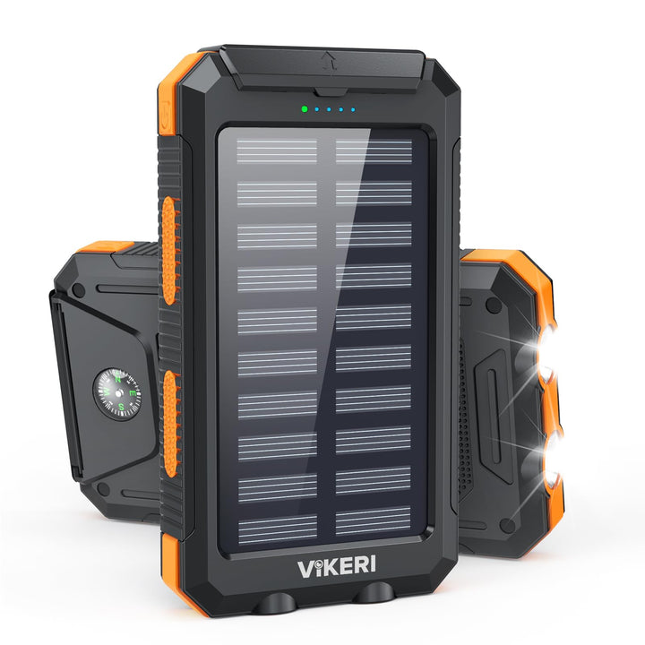 Vikeri Solar Powerbank 26800mAh, Powerbank Solar Wasserdichtes USB C Externer Akku mit 4 Outputs, Po