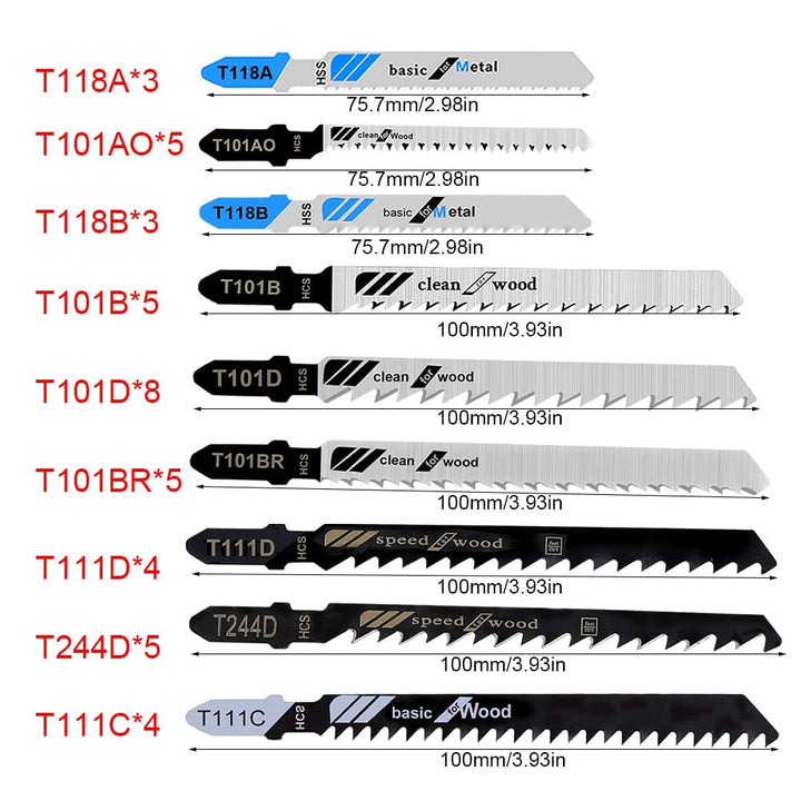 42tlg Professional Stichsägeblätter Set mit Kunststoffbox T-Schaft Stichsägeblätter(T118A(B)|T101AO|