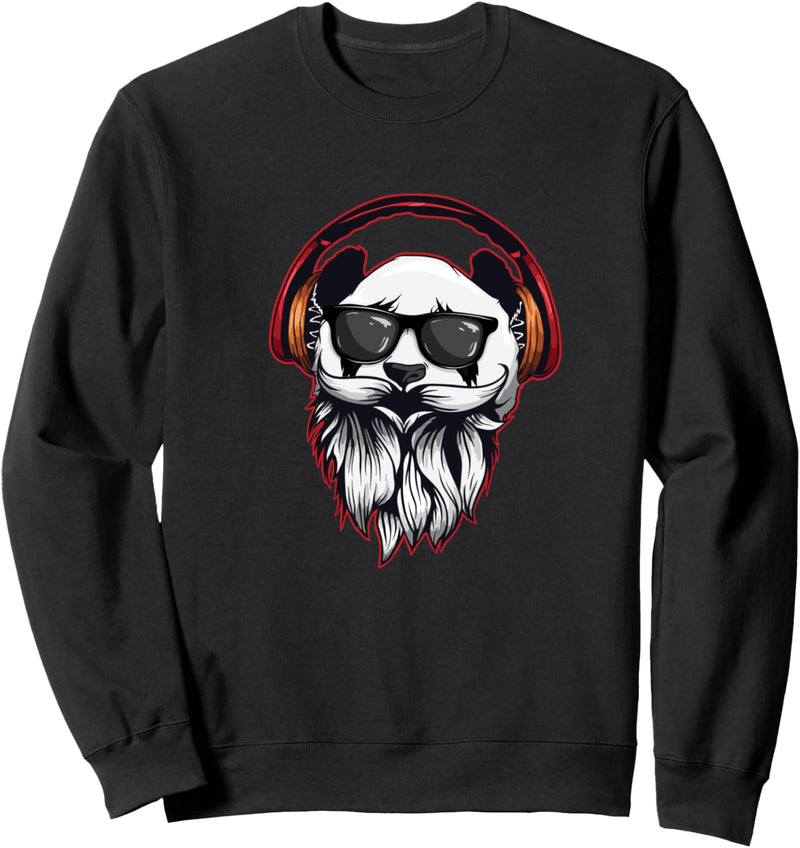 Bärtiger Hipster Panda mit Kopfhörer, Sonnenbrille & Bart Sweatshirt