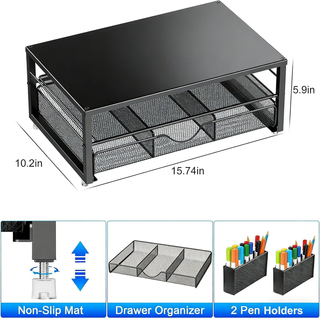 Monitorständer mit Schublade, Schreibtischorganizer und Zubehör, 2-stufiger Computer Monitor Erhöhun