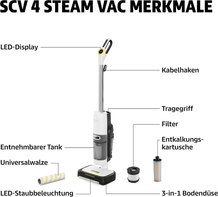 Kärcher Dampfsauger SCV 4 Steam Vac, 3-in-1 Lösung (Dampfreinigung, Saugen &amp; Kombi), eliminiert 99,9